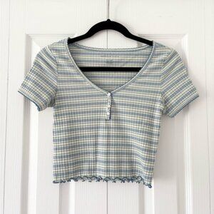 American Eagle Blue and Green Ribbed Shirt